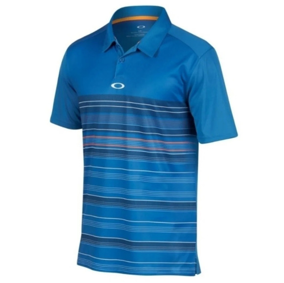 Oakley Men's Regular Fit High Crest Blue Striped Short Sleeve Golf Polo Large - Picture 15 of 16